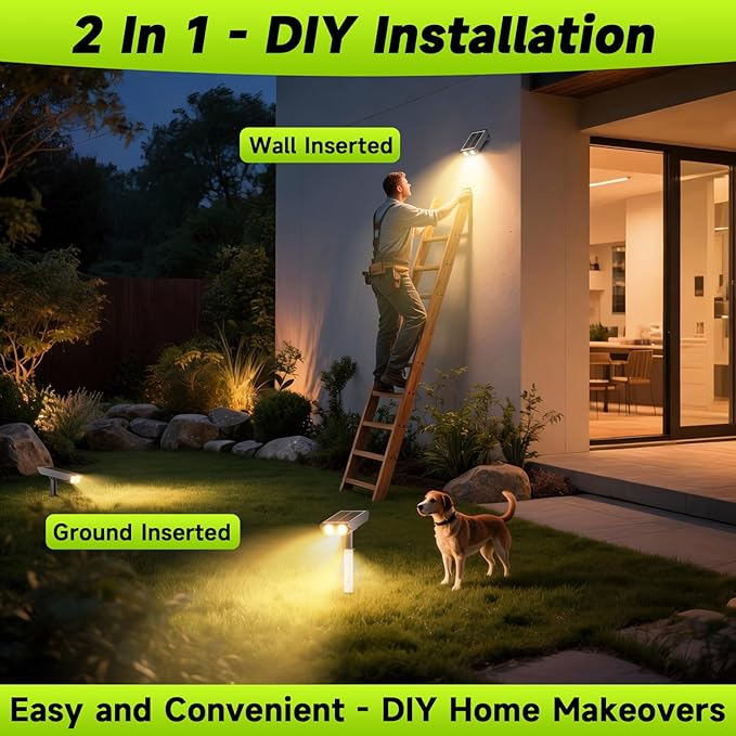 Solar Spotlights Outdoor Waterproof- 2 IN 1 Solar Spot Lights Outdoor with 2 Lighting Modes &amp PC Light Guide Column for Garden Yard Pathway | Warm Yellow 3000k Spotlights | IP65 Waterproof | 6 Pac