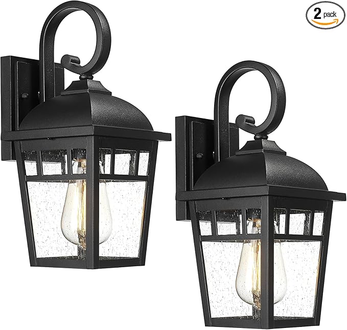 Front Porch Lights Outdoor Wall Lights Exterior Wall Sconce Matte Black Exterior Light Fixtures Waterproof Farmhouse Outdoor Lighting Fixtures for House Garage Porch Patio 2 Pack