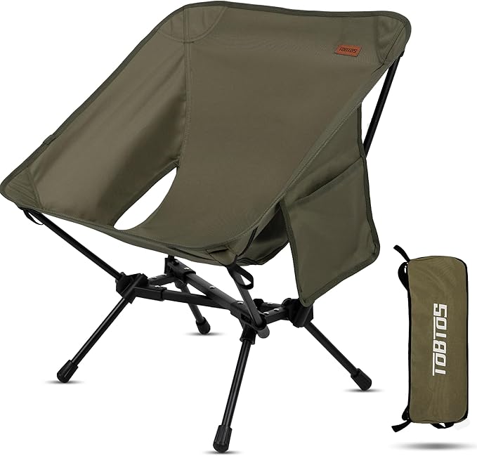 TOBTOS Portable Camping Chair Support up to 330 LBS Lightweight Folding Backpacking Chair for Outdoor Camp Travel Beach Picnic Hiking Backpacking (Army Green)