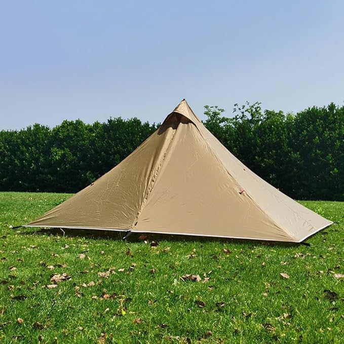Ultralight Pyramid Camping Tent Single Layer Waterproof Shelter Portable Outdoor Hiking Backpacking Tent With Abrasion-Resistant Material For 1-2 Person Weather-Resistant(brown)