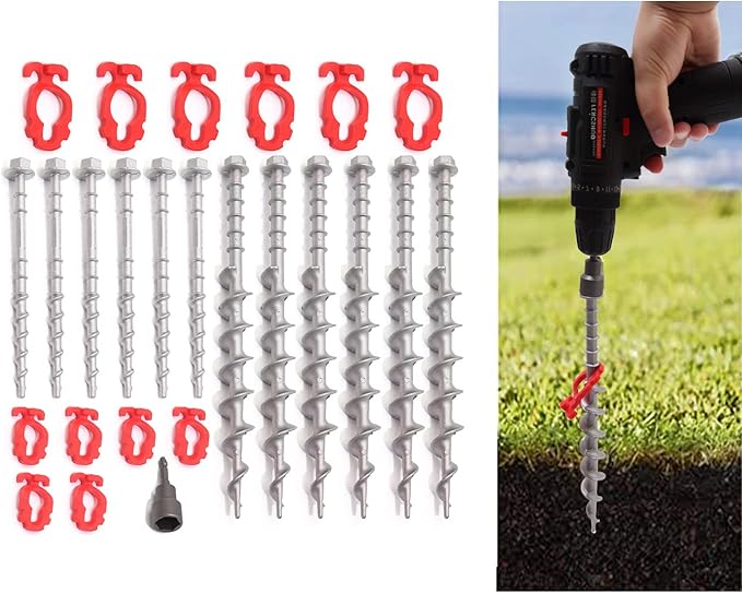 12 Pcs Aluminum Ground Anchors Non-Rust Cast Tent Stakes Heavy Duty Metal Tent Stakes Pegs Ideal for Tents Canopies Sheds Car Ports Swing Sets Outdoors