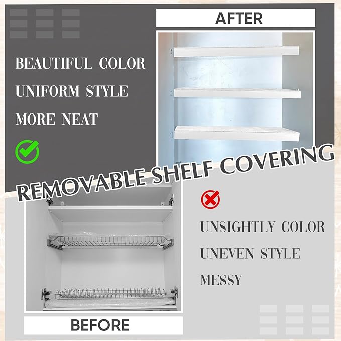 Hoolerry 3 Sets Wire Shelf Covers Wood Wire Rack Covers for Shelving Pantry Closet Removable Closet with 18 Grain Stickers for Pantry Home and Kitchen Organization(24 x 12 InchWhite)