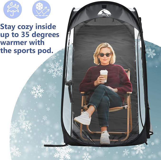 Sports Pod Kilindeer Pop Up Weather Tent for 1 Person – Portable All-Weather Shelter with Clear TPU Panels Instant Setup for Outdoor Events Camping Hiking Wind &amp Rain Protection