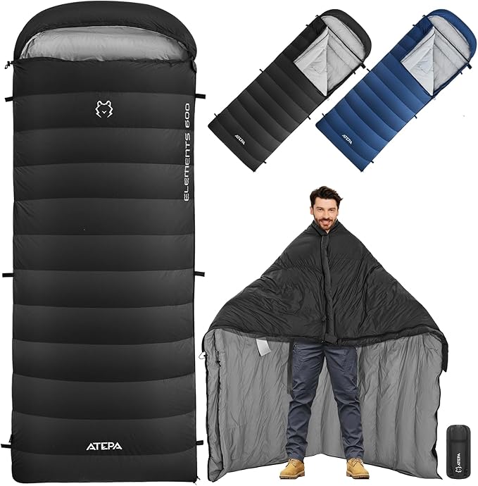 ATEPA 3-in-1 Hybrid Down Sleeping Bag for Adults Lightweight 3 Season Wearable Backpacking Sleeping Bag with Pad Attachment &amp Compact Compression Sack for Spring Summer Fall Car Camping 30°F 45°F