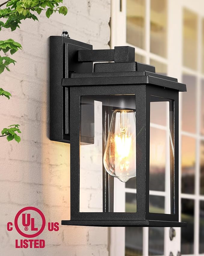 VIANIS Black Dusk to Dawn Outdoor Lights for House 2 Pack Outdoor Wall Lights Waterproof Porch Lights Exterior Lighting Fixtures with Tempered Glass for Porch Garage DoorwayHardwired Non-solar