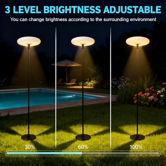 Lightdot Solar Outdoor Floor Lamp for Patio Waterproof USB Rechargeable Cordless Floor Lamp with 3 Brightness ModesHeight Adjustable(Max 74IN)Warm White 3000k Standing Solar Lights for Yard Garden