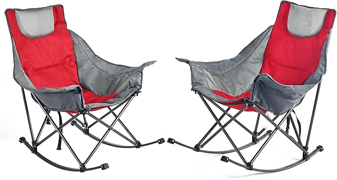 SUNNYFEEL Oversized Rocking Camping Chair 2 Pack Fully Padded Patio Chair with Side Pocket High Back Portable Lawn Recliner with Carry Bag Outdoor Rocker Camp Chairs for Adults Heavy Duty 500 LBS