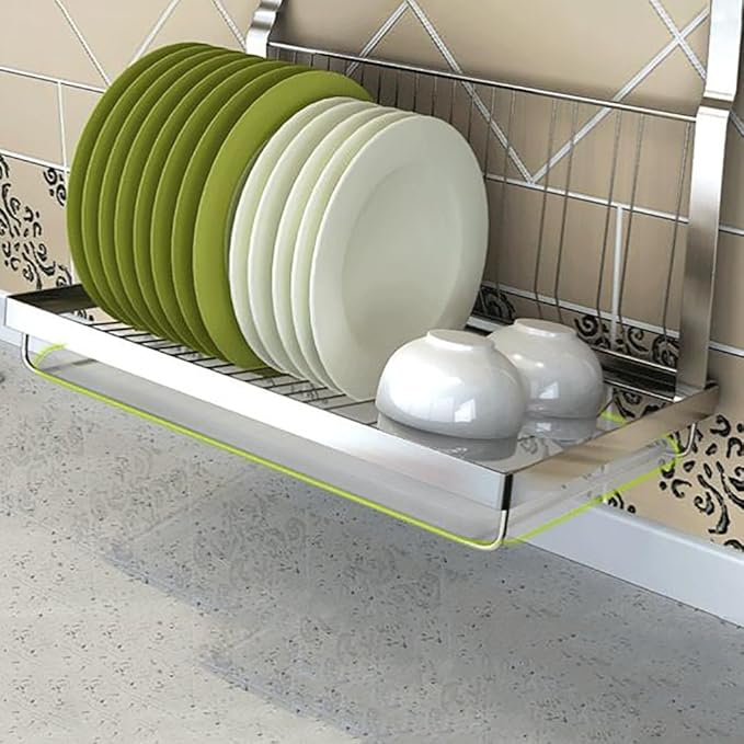 Stainless Steel Wall-Mounted Kitchen Shelf Dish Rack Drainer Basket Space-Saving Kitchen nizer for Home and Restaurant Use