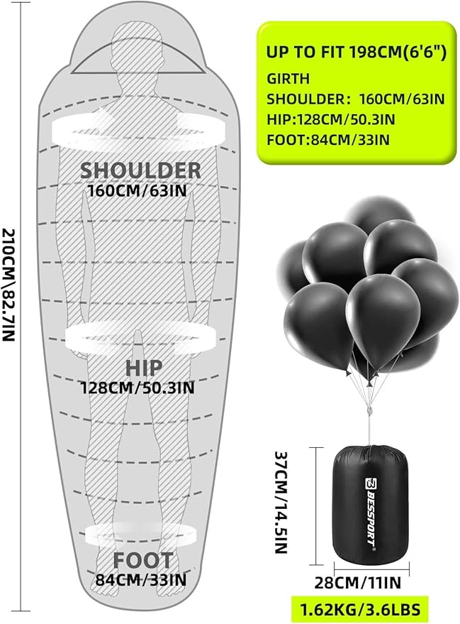 Bessport Mummy Sleeping Bag | 15-45 ℉ Extreme 3-4 Season Sleeping Bag for Adults Cold Weather– Warm and Washable for Hiking Traveling &amp Outdoor Activities