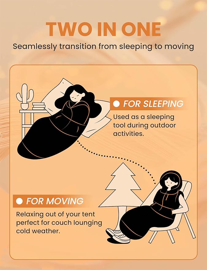 Adult Wearable Sleeping Bag with Hoodie Sleeveless Design Adjustable Drawstring Waterproof Wearable Sleeping Bag Ideal for Camping Cold Weather