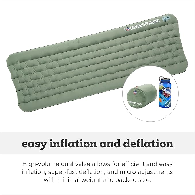 Big Agnes Campmeister Deluxe - Insulated Sleeping Pad Ultralight Inflatable Mat For Camping All Season Compact Backpacking And Hiking 25x78 Wide Long