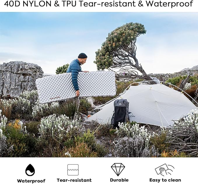 Naturehike Self-Inflating Sleeping Mats for Camping 3'' Ultra Thick Camping Mat 5.8 R-Value Insulated Camping Mattress 4-Season Inflatable Foam Camping Mat for Car Hiking(R5.8 Rectangles - Plus)