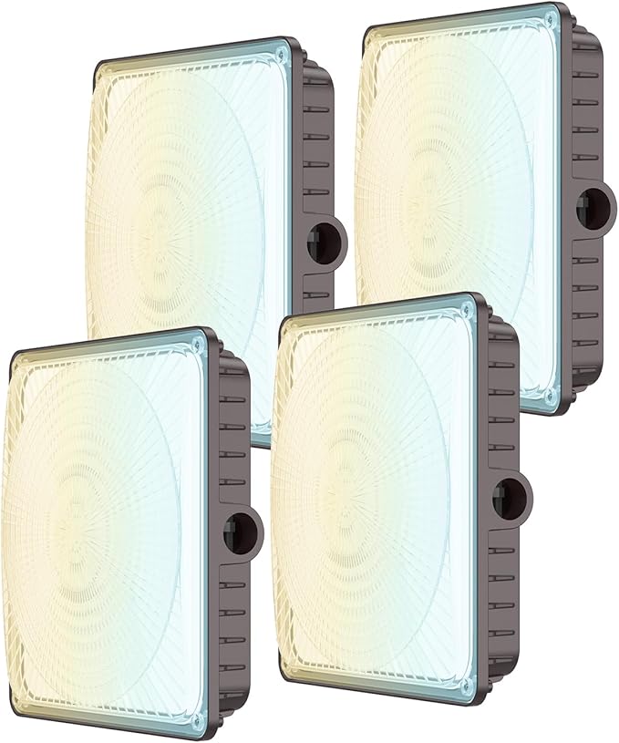 Glitgate LED Canopy Lights 4Pack - 100W/80W/60W 3-Wattage Adjustable 5000/4000K/3000K 3-CCT Selectable Commercial Outdoor Canopy Light IP65 Waterproof Ceiling Light Fixture for Warehouse