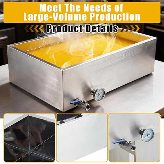 Maple Syrup Evaporator Pan with Value 24x24x7 in 304 Stainless Steel Evaporator Pan for Home Outdoor Efficient Boiling Maple Syrup 17.5 gal Silver