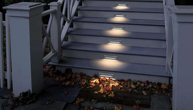 GKOLED 6 Pack LED Low Voltage Stair Lights Linear Shape Cutoff Outdoor Step Lights Landscape Lighting 2W 9-15V AC/DC 3000K Waterproof Accent Deck Lights Die-cast Aluminum Glossy White