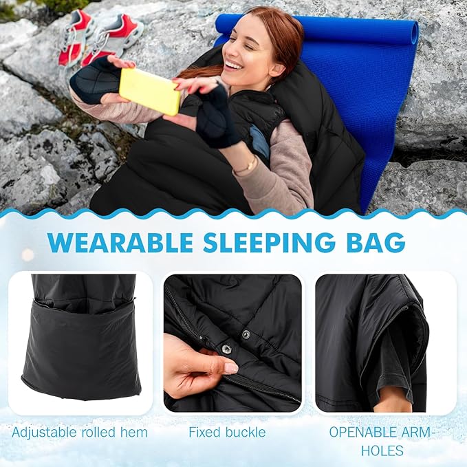 Macarrie Winter Wearable Sleeping Bag for Adults with Hood 74 Inch Long 0 Degree Cold Weather Insulated Weather Sleeping Bag for Extreme Cold Camping Hiking Stadium