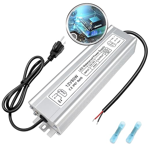 inShareplus 12V LED Power Supply 80W IP67 AC 110-260V to DC 12 Volt Waterproof Power Supply DC 12V 6.66A Low Voltage Transformer Driver with 3-Prong Plug for LED Outdoor Light Computer Project