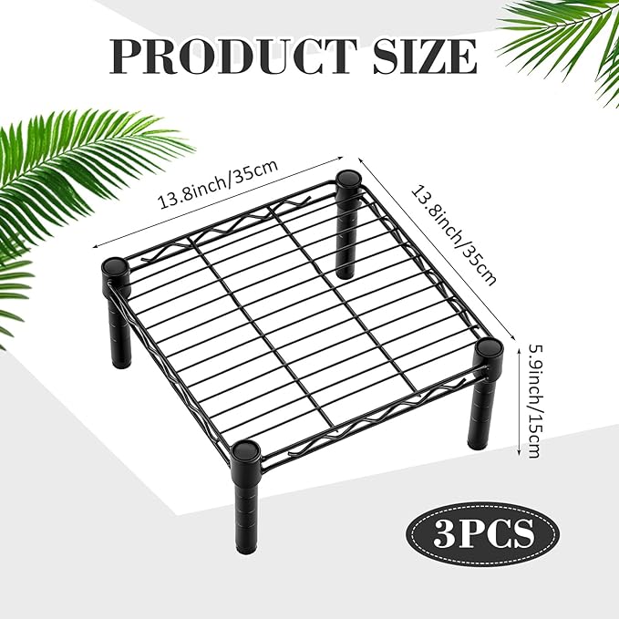 3 Pack Dunnage Rack 13.8 Long x 13.8 Wide 5.9 Height Mild Steel Dunnage Rack 1000+ Pound Capacity Storage Commercial Food Service Storage in Restaurant Kitchens Shop(Black)