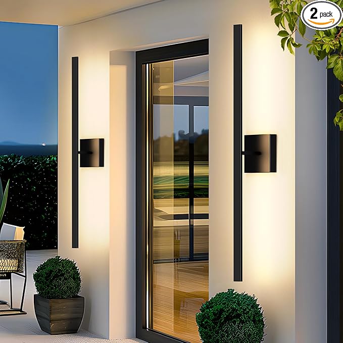 BesLowe 2-Pack 31.75inch Long Outdoor Wall Lights Modern LED Exterior Lighting Fixtures Wall Mount Waterproof Porch Lights Outdoor Wall Sconces Black Outside Lights for House Front Door Garage
