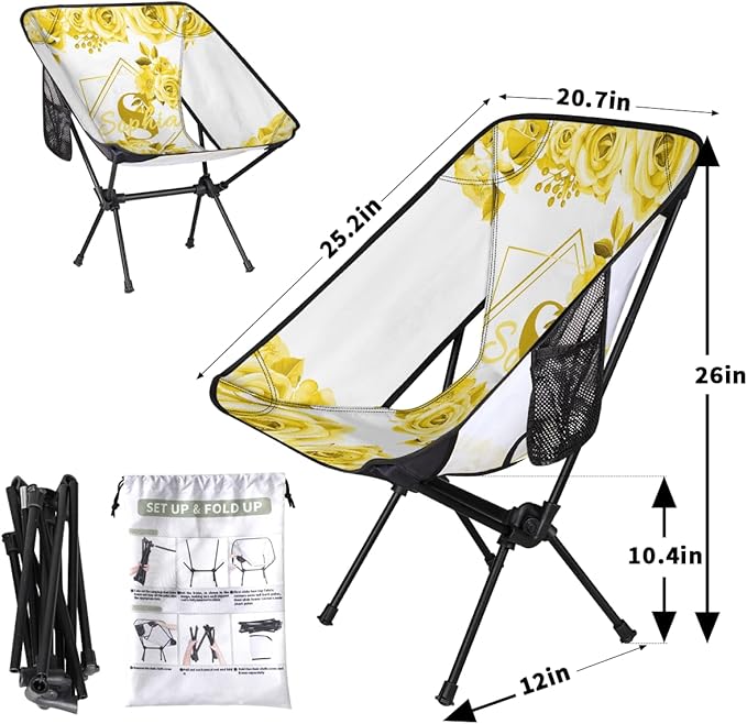 Camping Chair Personalized Backpacking Chair Lightweight Portable Folding Customized Name Chairs for Beach Sport Hiking (Yellow)