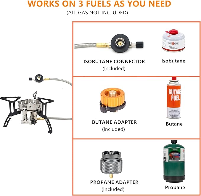 ONLYFIRE OUTDOOR LIVING Portable Camping Gas Stove 6800W Small Backpacking Stove with Propane Gas Adapter Mini Foldable Camp Stove with Carry Bag for Picnic Camping Hiking Emergency Use GS334-2A