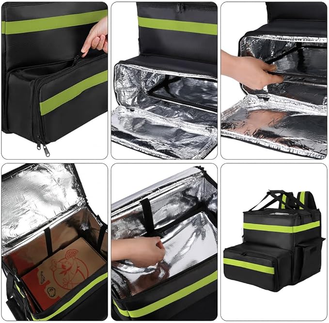 Food Delivery BagLarge Insulated Backpack for Doordash/Uber Eeats Expandable Cooler Bags for Bike/Motorcycle with Reflective Strip and Cup HoldersReusable Pizza Food Delivery Bag with Hand Straps