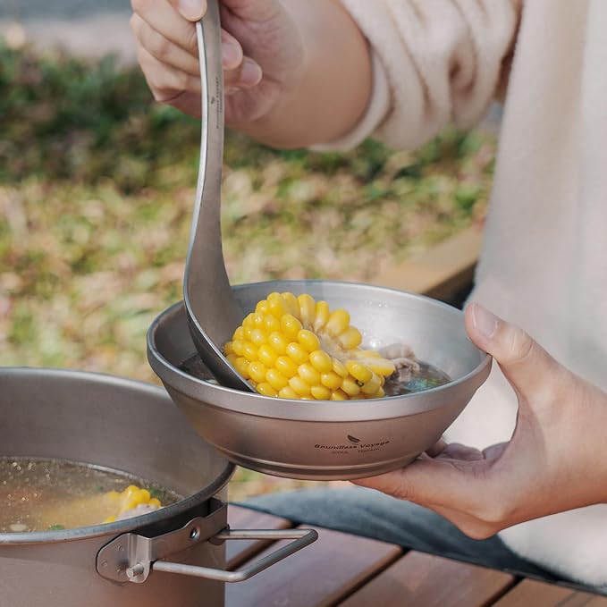 iBasingo 300ml /10.12 fl.oz Titanium Double Walled Bowl Heat Insulation Durable Soup Bowl Rice Oatmeal bowl Outdoor Camping Ultralight Portable Tableware Ti1082T