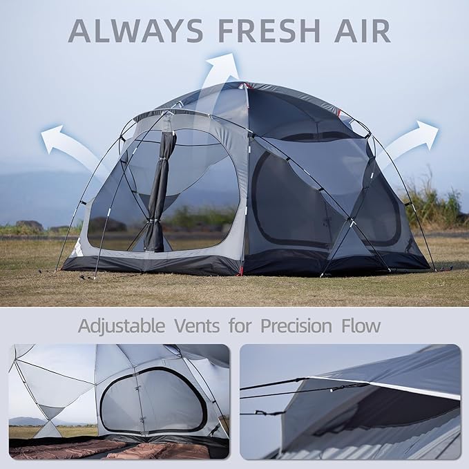 EchoSmile Tents for Camping Waterproof Windproof Tent with Multi-Pole 3-5 Person Spacious Dome Tent with Expandable Space for Shoes Packs &amp Wet Items Easy Setup Tent for Camping &amp Hiking