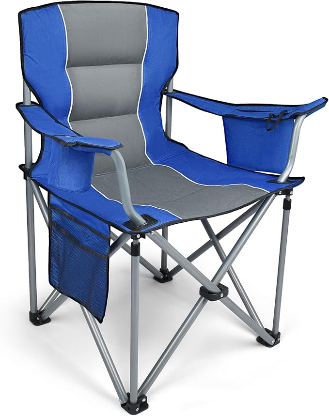 Oversized Camping Chairs for Adults Folding Chairs for Outside Heavy Duty - 400lbs Support with Cup Holder Cooler Bag and Side Pocket Portable for Lawn Outdoor Sports