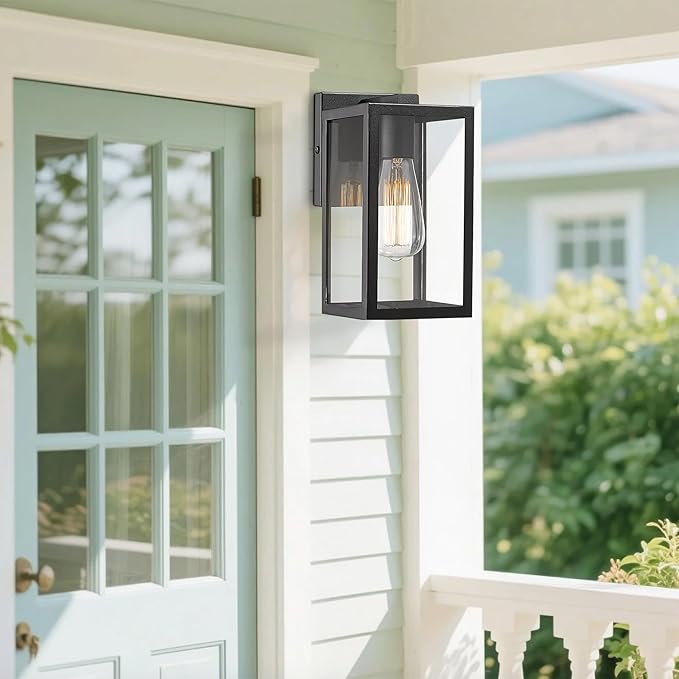 Bestshared Outdoor Wall Sconce Exterior Wall Lighting Fixture Outdoor Porch Mount Light Front Door Lantern Lamp in Black Finish with Clear Glass for Porch(1 Pack)
