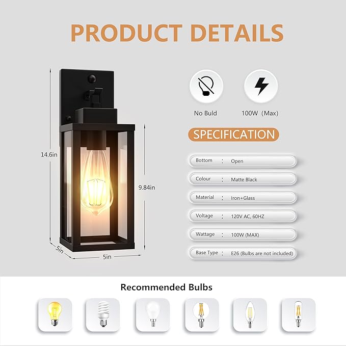 Outdoor Wall Light Fixtures Anti-Rust Porch Lights Outdoor Waterproof Exterior Lighting Fixtures Wall Lantern for Patio Front Door Garage