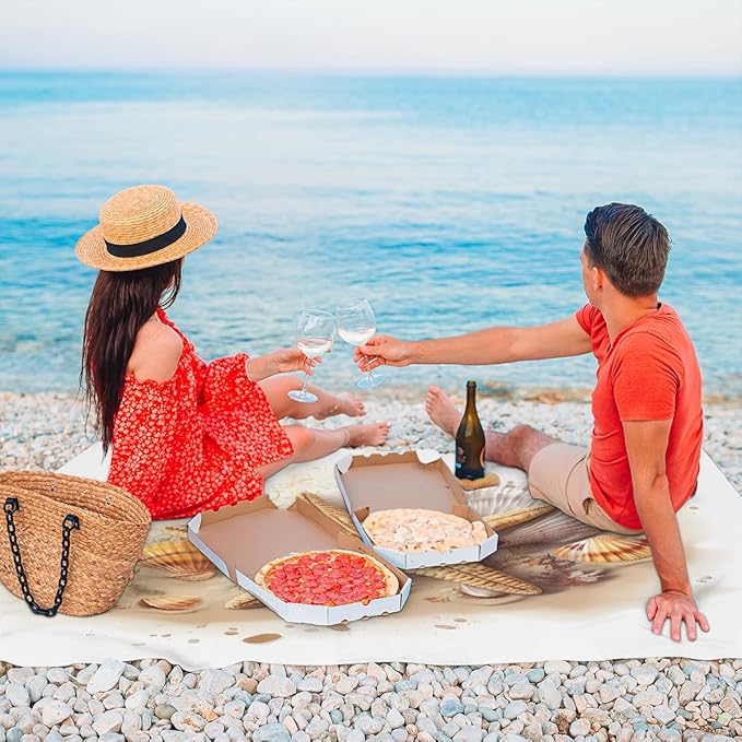 Waterproof Sandproof Beach Blanket 59''×68'' Oceans Polyester Outdoor Picnic Blanket with 4 Stakes &amp Storage Bag for BeachCampingVacation Starfish