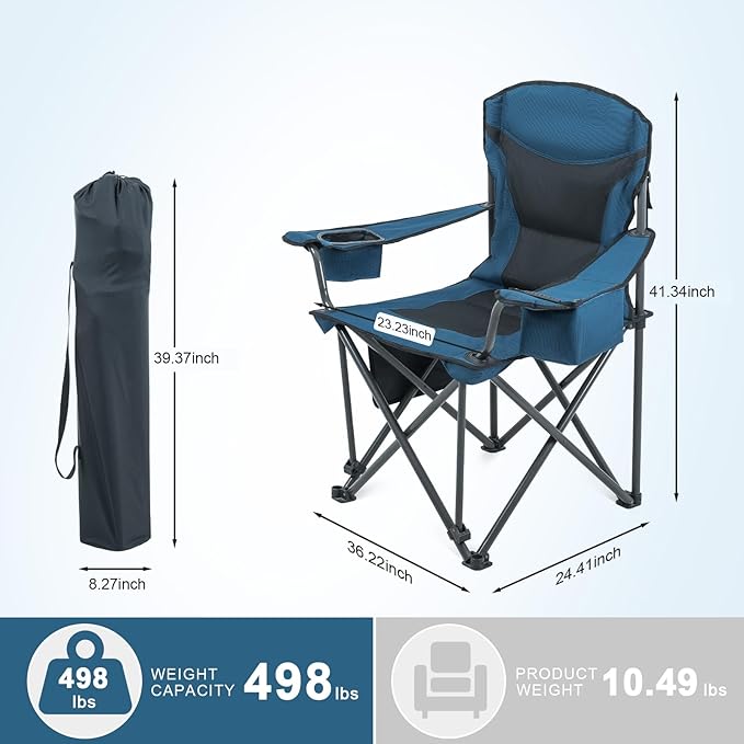 2 Pack Camping Chair for Heavy People Padded Portable Folding Chair Oversized Quad Arm Chair with Lumbar Back Support Supports 500 lbs