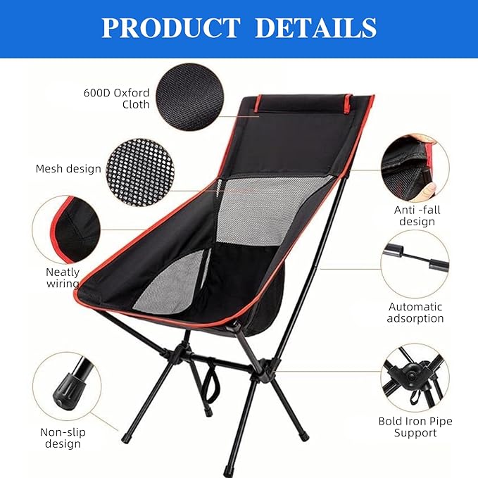 2 Pack Portable Camping Chair Backpacking Chair - Ultralight Folding Chair - Compact Lightweight Foldable Chairs for Hiking Mountaineering Beach-Navy Blue