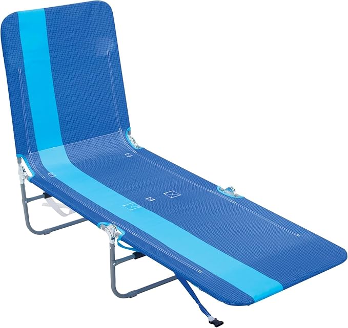 Rio Beach Portable Lay Flat Folding Backpack Beach Lounge Chair with Backpack Straps and Storage Pouch Blue Stripe