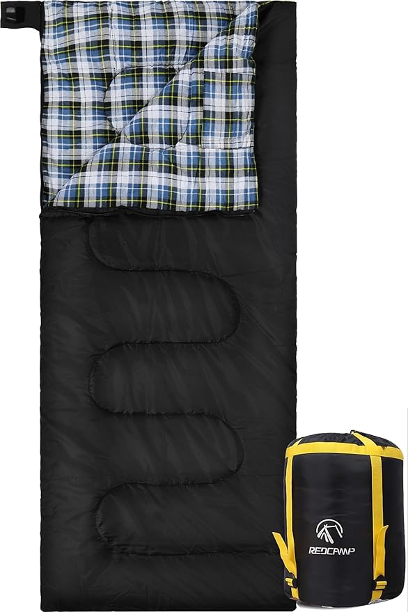 REDCAMP Cotton Flannel Sleeping Bag for Camping Backpacking Adults Cold Weather Envelope Sleeping Bags with 2/3/4/6lbs Filling