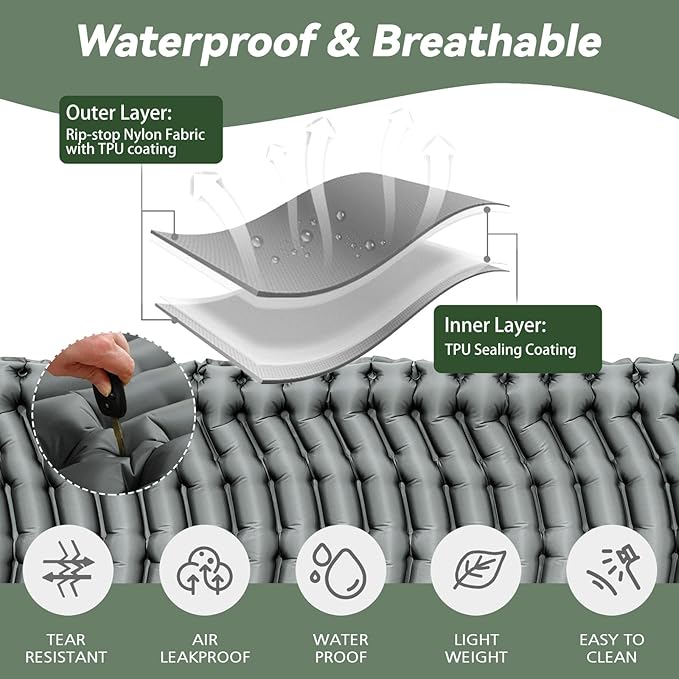Sleeping Pad for Camping - Ultralight Camping Mattress with Pillow Built-in Foot Pump Compact Inflatable Portable Mat for Backpacking Hiking Car Traveling Beach Tent
