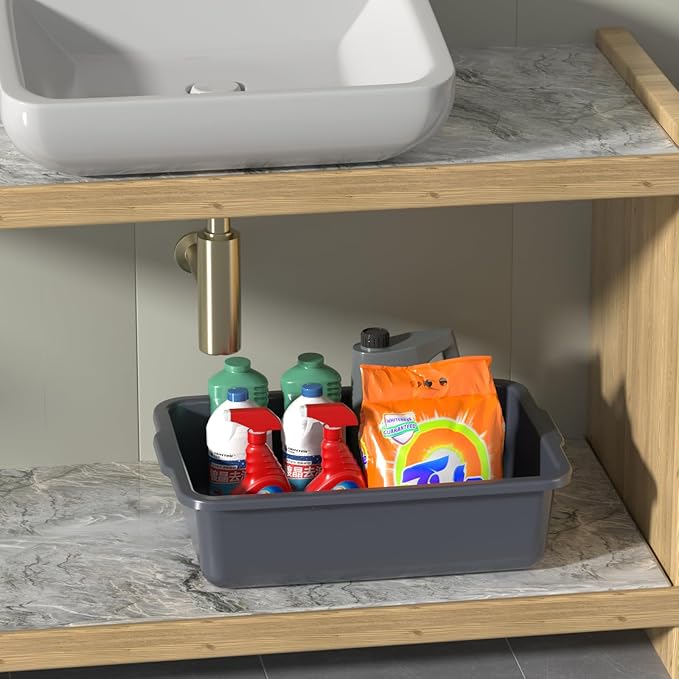 13 L Plastic Commercial Bus Box 12-pack Plastic Bus Bin Gray