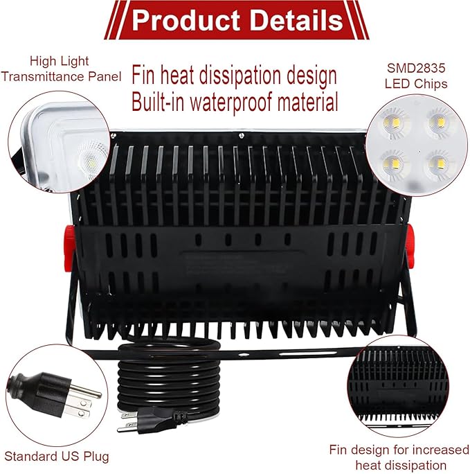2 Pack 50W Led Outdoor Flood Light Exterior Flood Lights Led Stadium Lights Plug in Flood Light with 59 Inch Line for Yard Playground LawnGardenGaragesBasketball Court Stadium