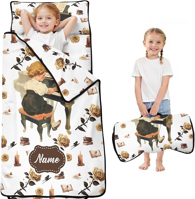 Personalized Toddler Nap Mat – Custom Name Sleeping Bag with Pillow &amp Blanket Roll-Up All-in-One Nap Mats