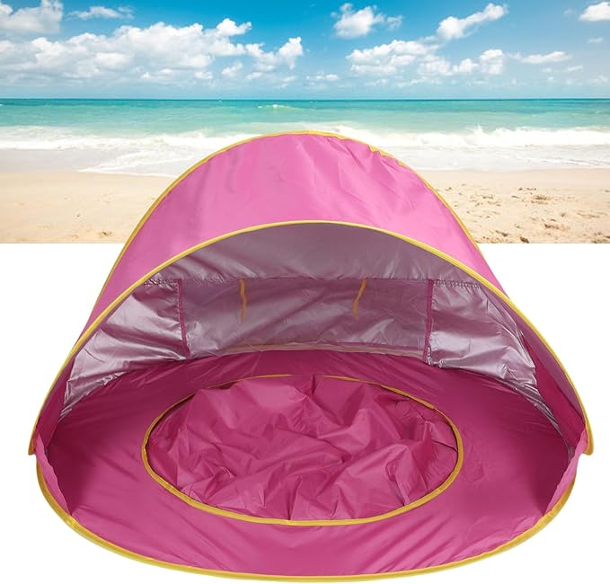 Pop Up Beach Tent Portable Sun Shelter with 50+ Protection and Built in Baby Pool for Infant Toddlers Outdoor Camping Beach Picnic Easy Set Up (Pink)