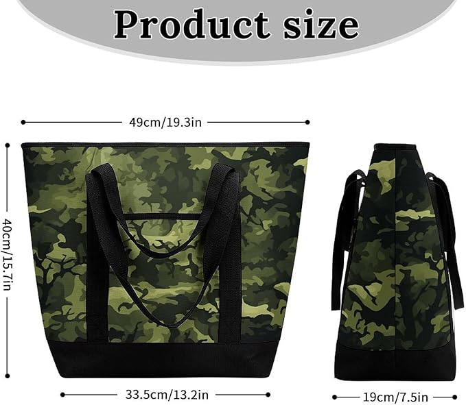 Insulated Shopping BagLarge Reusable Cooler Bags Camo Woodland Camoflage Printed Foldable Shopping BagTravel Waterproof Shoulder Bag