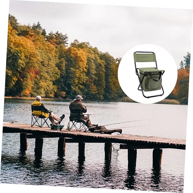 BESPORTBLE 1Pc Folding Fishing Chair with Insulated Cooler Bag Portable Outdoor Camping Chair with Storage and Backrest Durable Lightweight Easy to Carry for Fishing Hiking and Beach Use