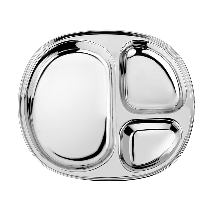 Ahimsa Stainless Steel Kids Plate Pediatrician Designed Divided Toddler &amp Baby Plates Non Toxic Unbreakable &amp Dishwasher Safe Polished