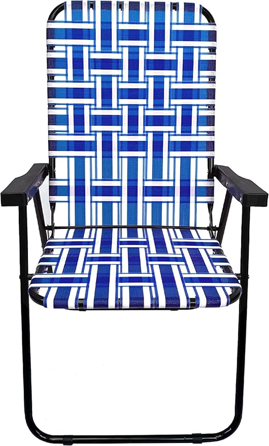 Lawn Chair Folding Steel Webbing Chaise Patio Lounger Seat Wood Handles Great for Camping Beach Fishing Backyard Stadium Pool Boating and Sports 4 Pack Blue