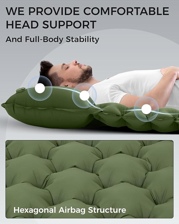 KingCamp Sleeping Pad for Camping Ultralight Connectable Inflatable Sleeping Pad Camping Mattress with 6.3 Built-in Pillow &amp Foot Pump for Backpacking Hiking Tent Cot