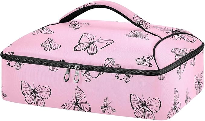 Casserole Carrier Beautiful Pinkish Pattern ButterfliesInsulated Casserole Carrier for Hot or Cold Food Thermal Lunch Tote for Potluck Parties Picnic Beach Fits 9 x 13 Inches Baking Dish