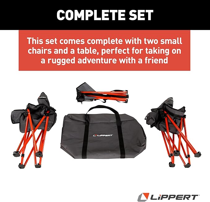 Lippert Baja Overlanding 3-Piece Chair &amp Table Set 600-Denier Polyester Folding Chairs Dual Cupholders Innovative Scoop for Ultimate Comfort Fold-up Convenience - 2023053719