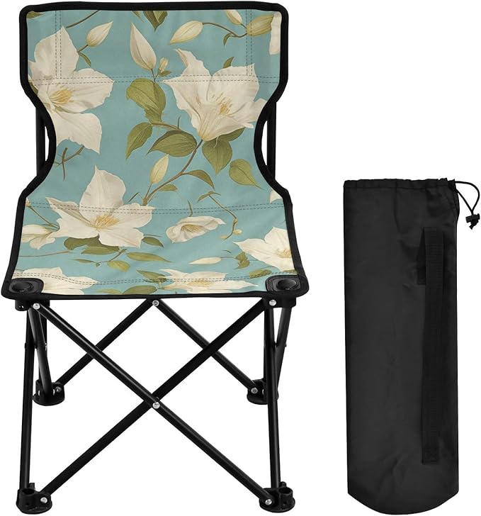 KLL Chic White Clematis Flowers Teal Background Compact Portable Beach Chairs for Traveling Ultralight Beach Chair Carry Bag Included Hiking Chairs Backpacking Ultralight for Outside Outdoor