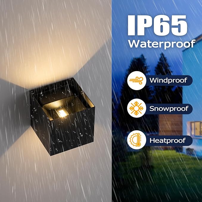 Outdoor Wall Sconces Exterior/Interior LED Wall LightsSquare Modern Wall Sconce Fixture Set Up and Down Lights IP65 Outdoor Waterproof Lights (3.94in-12w-warm 3000k-Black（1pack）)